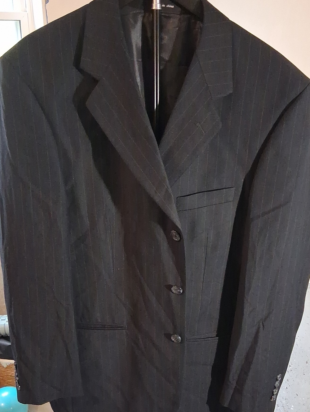 George Men's Black Pinstripe Suit Jacket